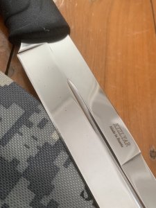 Kizlyar Knife: Kizlyar Mirror Finish 'EGERSKY' Straight Blade with Leather Sheath and Sleeve