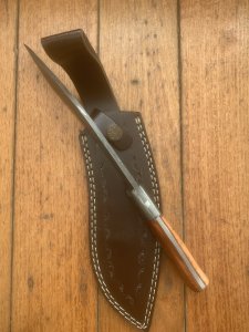 Damascus Knife: Damascus Kukri Style Knife with Stained Bone Handle