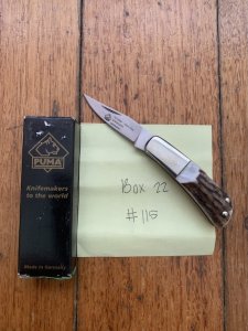 Puma Knife: Puma German 2006-115 Micro Folding Knife with Stag Antler Handle and Box
