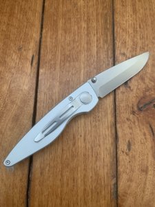 Puma Knife: Puma 2002 Handic Brushed Silver & Stag Slab Linerlock Folding Knife