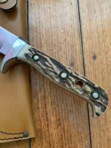 Puma Knife: 1990 Puma Big Big Bowie knife with Stag Antler Handle in original Tan Brown Sheath