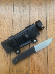 FALLKNIVEN F1 Hunting Knife with Rubberised Handle and Custom Leather Sheath