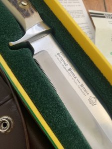 Puma Knife: 1983 Puma Mint condition Bowie knife with Stag Antler Handle in original Box