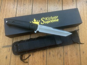 Kizlyar Knife: Kizlyar Original Aggressor D2 Semi-Tanto Blade with Kraton Handle