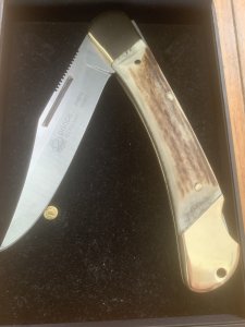 Puma Knife: 2011 Puma Prince Folding Knife with Sambar Stag Antler Handle in Black Display Box