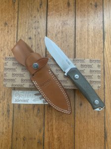 LionSTEEL Italy. Model B41-2 CVG Green Canvas Micarta Handle with Leather Sheath