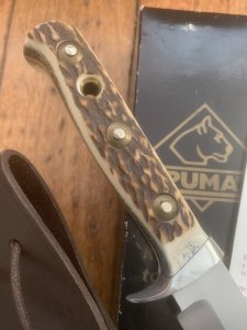 Puma Knife: Puma New 2003 Bowie Handmade Knife with Stag Antler Handle