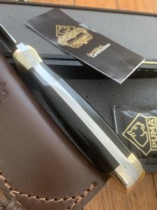 Puma Knife: Puma Rüdemann 40 with Black Micarta Handle in Sheath & Custom Wooden Box