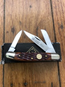Puma Knife: Puma Original Rare Pony 3 Blade Knife with Red Bone Handle