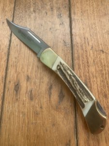 Puma Knife: Puma 1998 Duke Folding Knife with Stag Antler Handle in Pouch