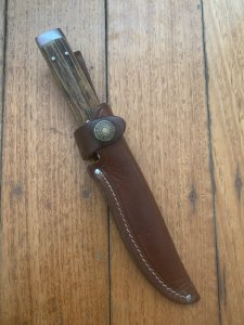 Puma Knife: Puma Vintage Pre-64 USED 3573 Boot Knife with Stag Handle & Custom Sheath