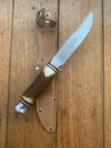 Puma Knife: Puma Circa 1980's Original 9105 Medium Scout/Hunter Knife with Sambar Handle and Original Sheath