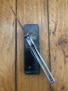 Puma Knife: Puma 2002 Handic Linerlock Brushed Silver & Wood Frame Folding Knife