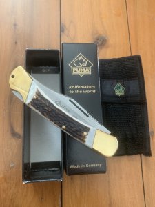Puma Knife: 2008 Puma Prince Folding Knife with Sambar Stag Antler Handle & Puma Pouch