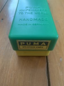 Puma Knife: Puma Mint Rare 1992 'STOCK' 3 blade Knife with Stag Antler Handle and Box #48292