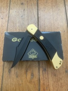 Puma Knife: Puma Rare 1988 Commando 24 Carat GOLD 88 Model Lock back Knife with Black ABS Handle & Original Box #44882