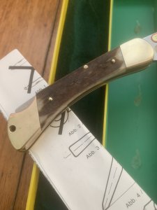 Puma Knife: Puma 1981 Rare model 905 Duke Folding Knife with Stag Handle Original Box and matching Warranty #15181
