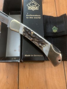 Puma Knife: Puma 2008 Duke Folding Knife with Stag Antler Handle &Puma Pouch