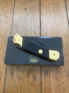 Puma Knife: Puma Rare 1988 Commando 24 Carat GOLD 88 Model Lock back Knife with Black ABS Handle & Original Box #44882