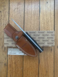 LionSTEEL Italy. Model M4 GBK Black G10 Handle with Leather Sheath