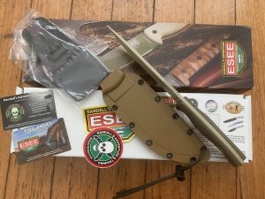 ESEE Knives- ESEE-6 Knife with Coyote/Dark Brown G10 3D Handle Desert Tan Plain Edge Blade and Coyote Kydex Sheath
