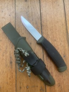 MORA Swedish Made Clipper Hunting Knife with Rubberised Handle Plastic Sheath and Fire Starter