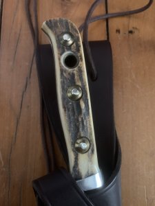 Puma Knife: Puma Lightly Used 1990 Bowie Handmade Knife with Stag Antler Handle & Original Puma Sheath