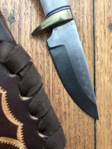 Ken Richardson Custom Handmade 3" Drop Point Blade Hunting Knife with Deer Antler Handle & Custom Sheath