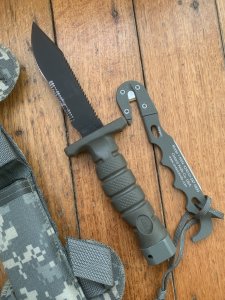 Ontario ASEK Multi-Cam Survival Knife System 5" Blade, Strap Cutter, Sheath & Tactical Thigh/Belt Sheath