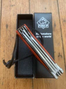 Puma Knife: Puma IP La Caza 3 Blade Orange Micarta Folding Lock Knife