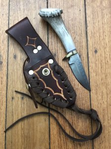 Ken Richardson Custom Handmade 3" Drop Point Blade Hunting Knife with Deer Antler Handle & Custom Sheath