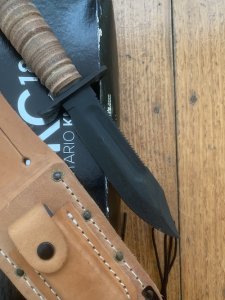 Ontario 2021 Model Pilots Survival Knife Straight Edge Knife with Leather Handle and Leather Sheath