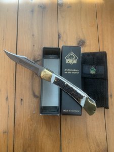Puma Knife: 2008 Puma Prince Folding Knife with Sambar Stag Antler Handle & Puma Pouch