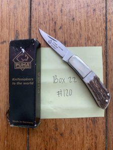 Puma Knife: Puma German 2006-120 Micro Folding Knife with Stag Antler Handle and Box