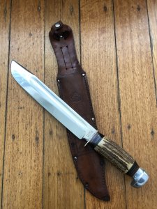 Puma Knife:Rare Vintage PUMA #6320 BIG SCOUT BOWIE Hunting Knife 15" Stag Handle Germany