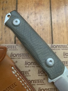 LionSTEEL Italy. Model B41-2 CVG Green Canvas Micarta Handle with Leather Sheath