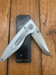 Puma Knife: Puma 2002 Handic Linerlock Brushed Silver & Wood Frame Folding Knife