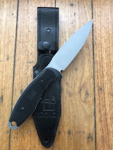 SOG Vintage Original early USA model TL-01 Team Leader Tactical Knife with Heavy Duty Leather Sheath