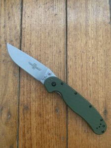 Ontario Knife Company ON8874TC Plain Brushed Silver Edge Folding Knife with Olive Drab Handle