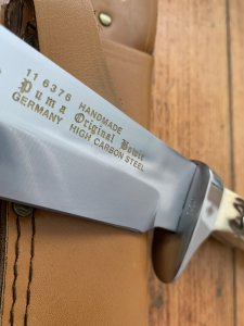 Puma Knife: 1990 Puma Big Big Bowie knife with Stag Antler Handle in original Tan Brown Sheath