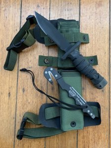 Ontario ASEK Survival Knife System 5" Blade, Strap Cutter, Sheath & Tactical Thigh/Belt Sheath