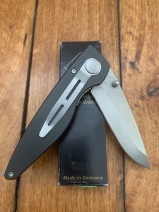 Puma Knife: Puma 2002 Handic Black Frame & Light Stag Slab Linerlock Folding Knife