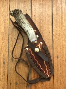 Ken Richardson Custom Handmade 4" Drop Point Blade Hunting Knife with Deer Antler Handle & Custom Sheath