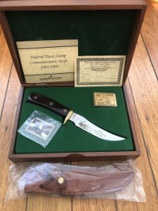 Schrade Knife: USA-made Schrade Ducks Unlimited 1991/2 King Eider Knife in Collectable Box