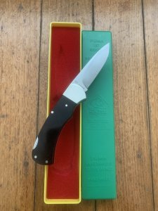 Puma Knife: Puma Original 1979 4 Star Folding Lock Blade Knife with Black Ebony Micarta Handle in Original Box #13971