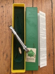 Puma 1989 model 985 Custom Folding Knife with Ebony Handle Original Box and matching Warranty #23981