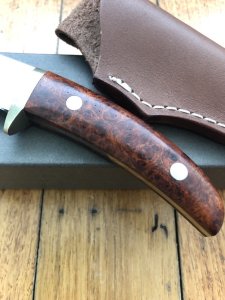 Small Japanese Custom Made Drop Point Hunter with Thuya Wood Handle