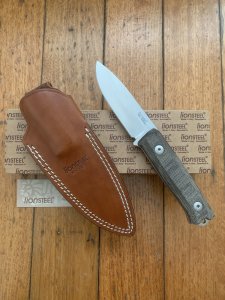 LionSTEEL Italy. Model B40 CVG Green Canvas Micarta Handle with Leather Sheath