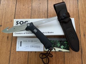SOG Vintage Original SOG REV-7 SEAL-REVOLVER Gut Hook Knife in Kydex Sheath & Original Box