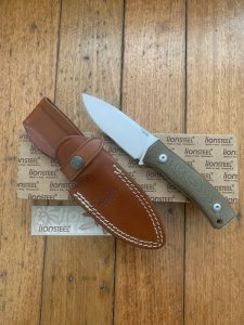 LionSTEEL Italy. Model M4 CVG Green Canvas Micarta Handle with Leather Sheath